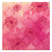 Load image into Gallery viewer, Embroidered Art Deco Pink Flowers on Linen Canvas Original Mixed Media Painting