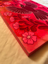 Load image into Gallery viewer, Flying Cardinal Bird with Art Nouveau Flowers Original Mixed Media Painting