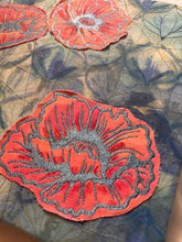 Load image into Gallery viewer, Embroidered Poppies on Art Deco Canvas Original Mixed Media Painting