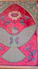 Load image into Gallery viewer, Spring Folk Inspired Flying Bird with Art Deco Frame Original Mixed Media Painting