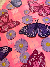 Load image into Gallery viewer, Flying Monarch Butterflies on Argyle Pattern with Aster Flowers Original Mixed Media Painting