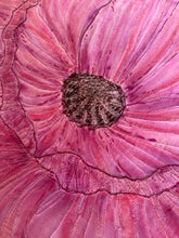 Load image into Gallery viewer, Quilted Sewn Style Magenta Poppy Flower Original Mixed Media Painting