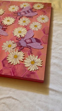 Load image into Gallery viewer, Flying Bees on Honeycomb Pattern with Daisy Flowers Original Mixed Media Painting