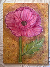 Load image into Gallery viewer, Quilted Sewn Style Magenta Poppy Flower Original Mixed Media Painting