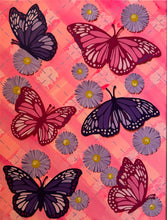 Load image into Gallery viewer, Butterflies and flowers on a pink background