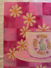 Load image into Gallery viewer, Vibrant Pink Tea Cup with Bunny Afternoon Tea Original Mixed Media Painting