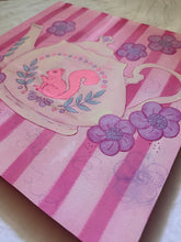Load image into Gallery viewer, Vibrant Pink Teapot with Squirrel Afternoon Tea Original Mixed Media Painting