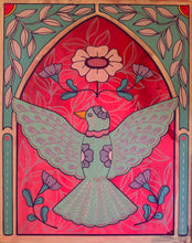 Load image into Gallery viewer, Spring Folk Inspired Flying Bird with Art Deco Frame Original Mixed Media Painting