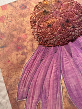 Load image into Gallery viewer, Quilted Sewn Style Purple Coneflower Original Mixed Media Painting