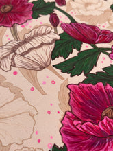 Load image into Gallery viewer, Pink Poppy Flowers on Soft Linen Fabric Original Mixed Media Painting