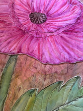 Load image into Gallery viewer, Quilted Sewn Style Magenta Poppy Flower Original Mixed Media Painting