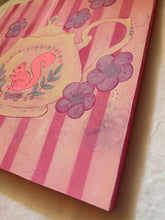 Load image into Gallery viewer, Vibrant Pink Teapot with Squirrel Afternoon Tea Original Mixed Media Painting