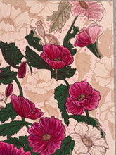 Load image into Gallery viewer, Pink Poppy Flowers on Soft Linen Fabric Original Mixed Media Painting