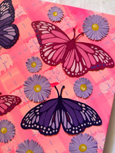Load image into Gallery viewer, Flying Monarch Butterflies on Argyle Pattern with Aster Flowers Original Mixed Media Painting