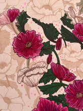 Load image into Gallery viewer, Pink Poppy Flowers on Soft Linen Fabric Original Mixed Media Painting