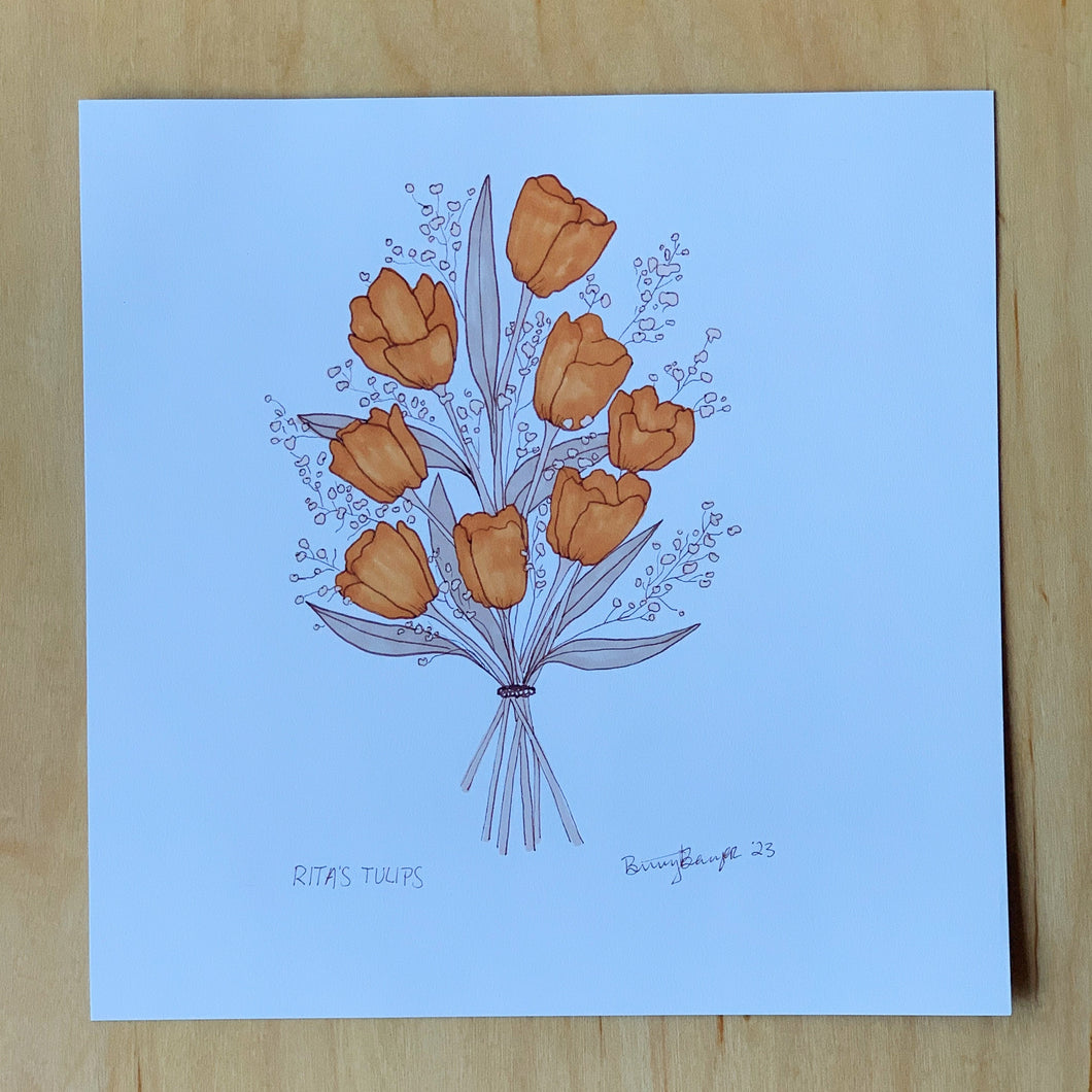 Original Floral Ink Illustration: Rita's Tulips