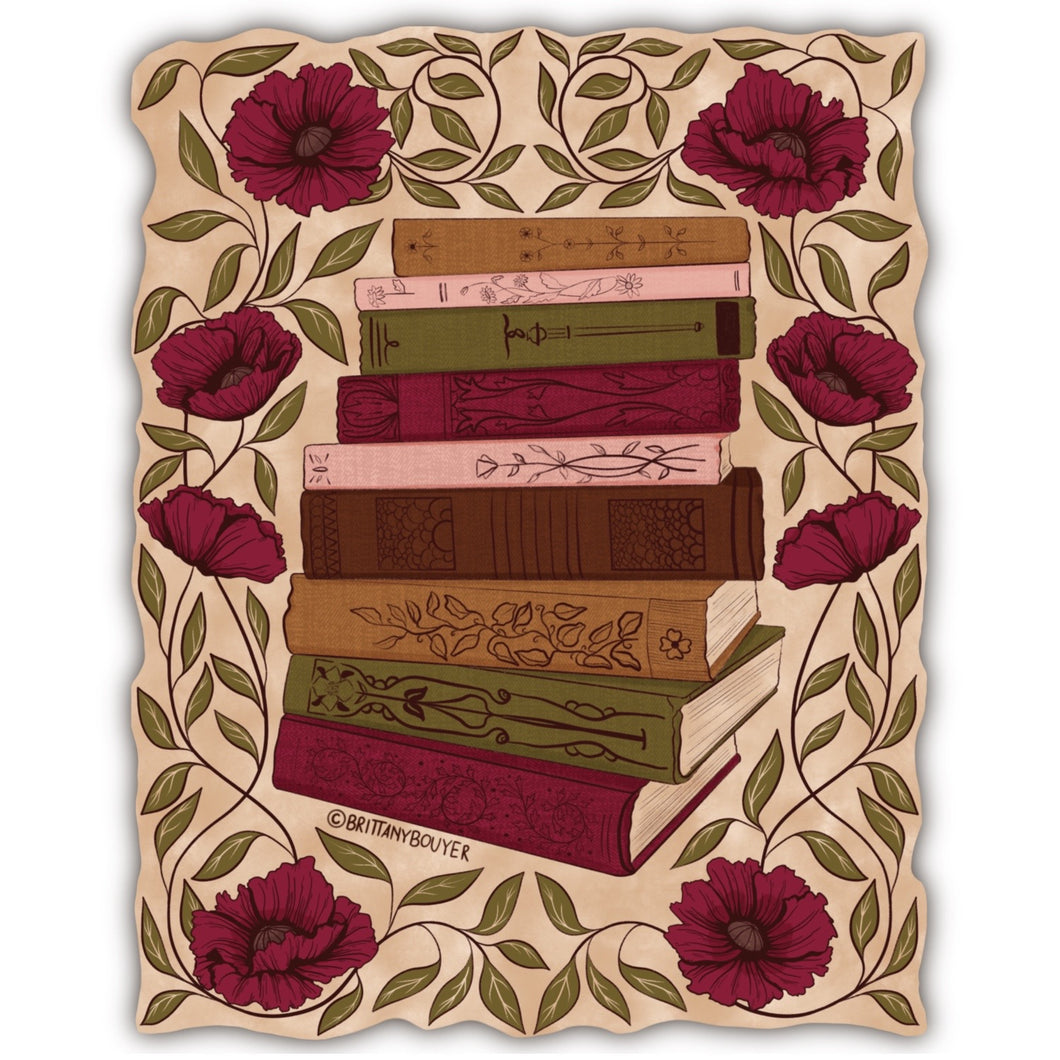 TBR Stack of Books Nostalgic Vintage Style Vinyl Matte Sticker