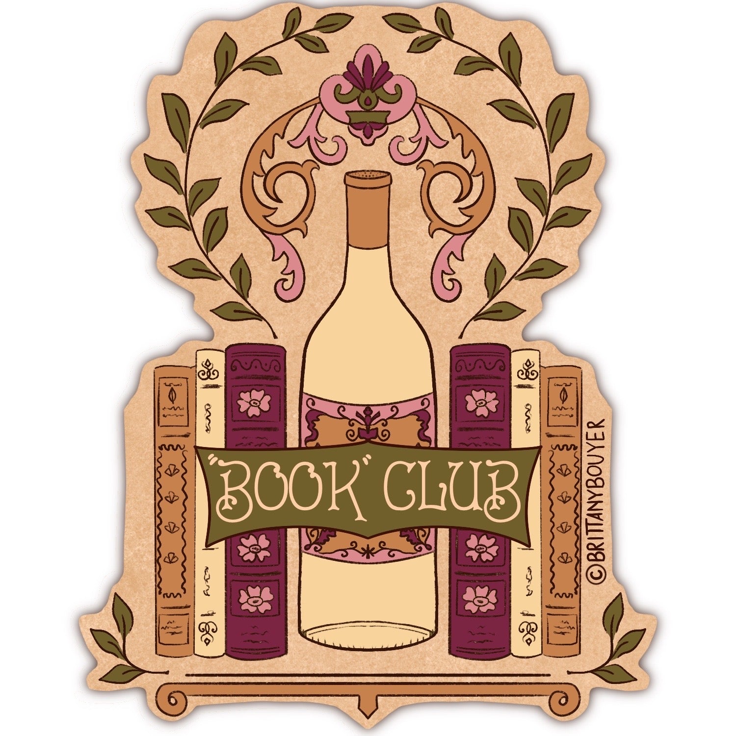 Book Club Wine Nostalgic Vintage Style Vinyl Matte Sticker