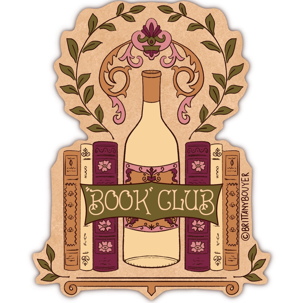 Book Club Wine Nostalgic Vintage Style Vinyl Matte Sticker