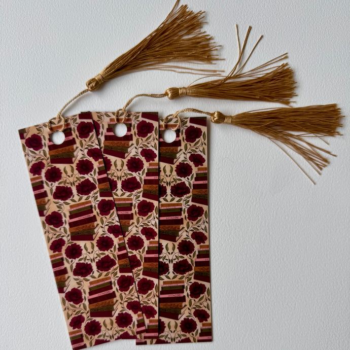 Vintage Stack of Books Design With Poppies Bookmark with Tassel