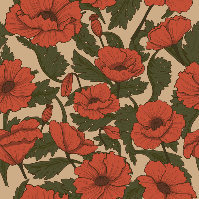 Art Nouveau Poppy Pattern Floral Gallery Wall Art Print