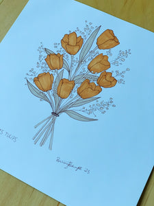 Original Floral Ink Illustration: Rita's Tulips