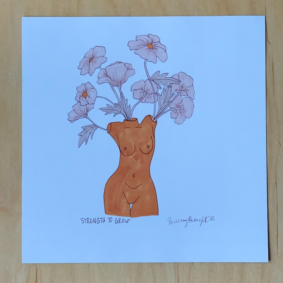 Original Floral Ink Illustration: Strength To Grow