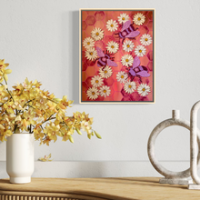 Load image into Gallery viewer, Flying Bees on Honeycomb Pattern with Daisy Flowers Original Mixed Media Painting