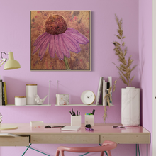 Load image into Gallery viewer, Quilted Sewn Style Purple Coneflower Original Mixed Media Painting