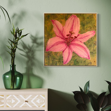 Load image into Gallery viewer, Quilted Sewn Style Pink Lily Original Mixed Media Painting