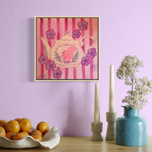 Load image into Gallery viewer, Vibrant Pink Teapot with Squirrel Afternoon Tea Original Mixed Media Painting