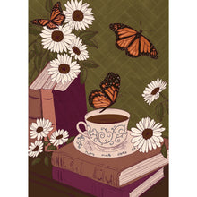 Load image into Gallery viewer, Vintage Book Stack with Butterflies Mini Giclée Art Print