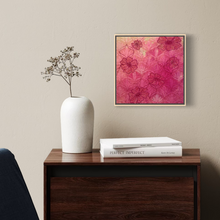 Load image into Gallery viewer, Embroidered Art Deco Pink Flowers on Linen Canvas Original Mixed Media Painting