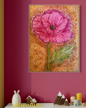 Load image into Gallery viewer, Quilted Sewn Style Magenta Poppy Flower Original Mixed Media Painting