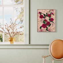 Load image into Gallery viewer, Pink Poppy Flowers on Soft Linen Fabric Original Mixed Media Painting