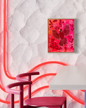 Load image into Gallery viewer, Flying Cardinal Bird with Art Nouveau Flowers Original Mixed Media Painting