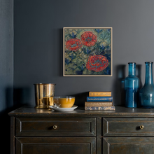 Load image into Gallery viewer, Embroidered Poppies on Art Deco Canvas Original Mixed Media Painting