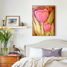 Load image into Gallery viewer, Quilted Sewn Style Pink Tulip Flowers Original Mixed Media Painting