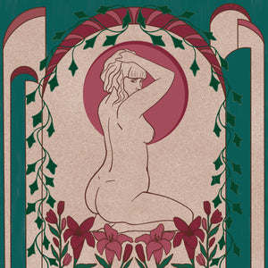 Elegant giclée art print of a stylized woman with pink lilies—merging floral softness with empowered Art Deco design.