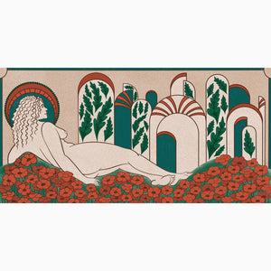 Feminine portrait print featuring a poppy-adorned woman in Art Deco styling—symbolizing resilience, beauty, and vintage flair.
