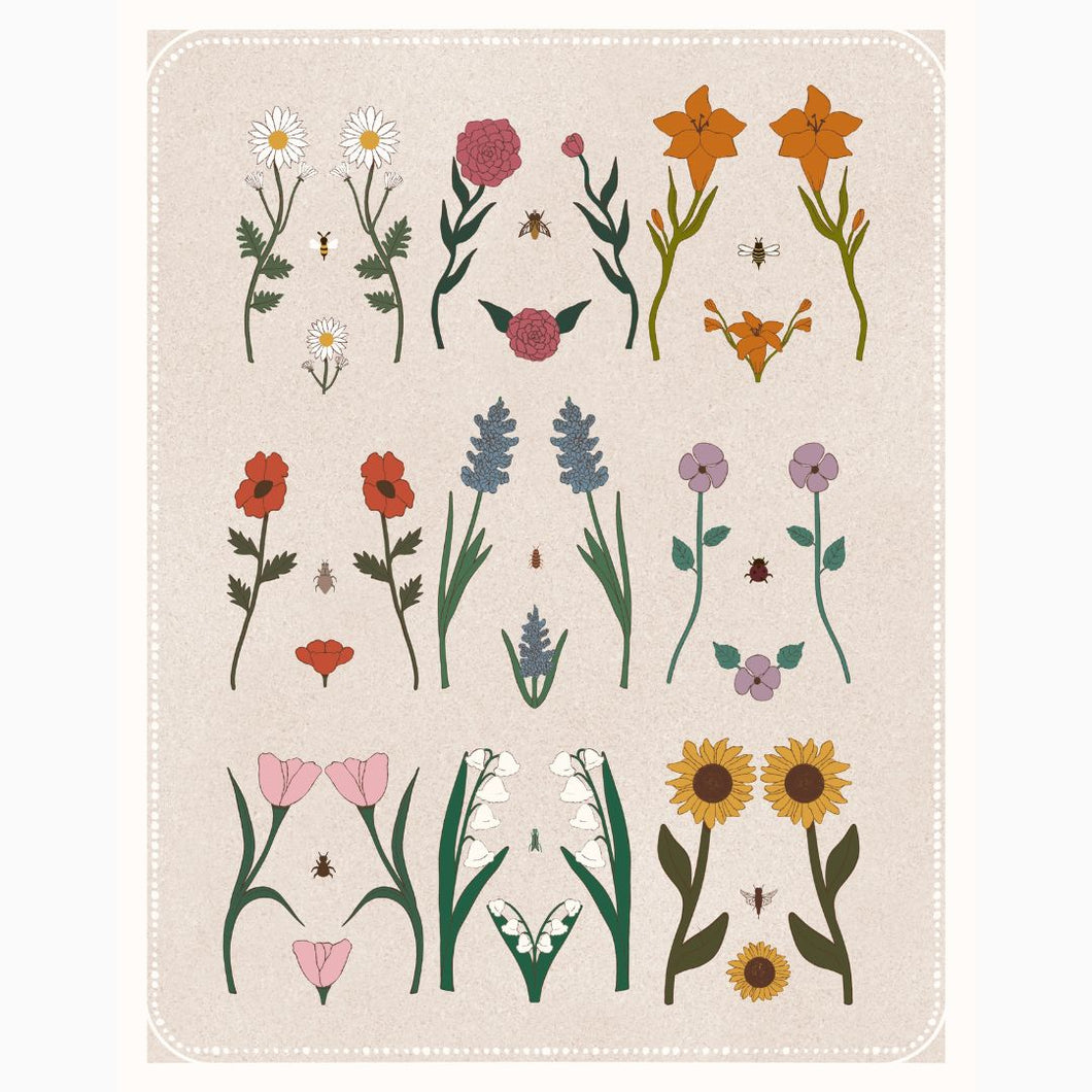 Floral torso chart blending wildflowers and feminine anatomy—vintage-inspired giclée print celebrating body diversity and nature’s beauty