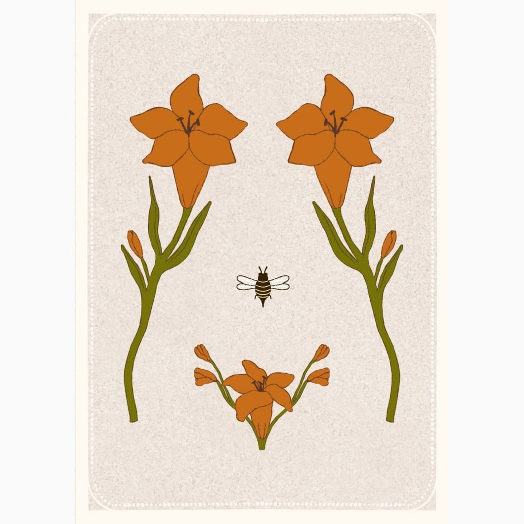 Feminine mini giclée print featuring lilies and the female form—symbolizing beauty, rebirth, and floral softness.
