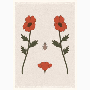 Poppy-covered torso illustration honoring boldness and vulnerability—vintage-style floral anatomy art celebrating womanhood.