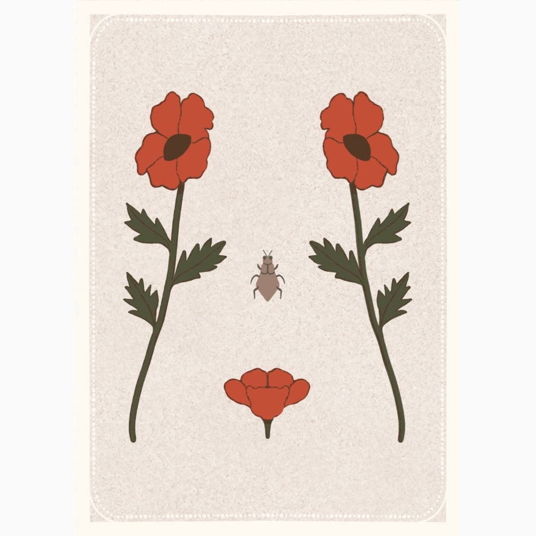 Poppy-covered torso illustration honoring boldness and vulnerability—vintage-style floral anatomy art celebrating womanhood.
