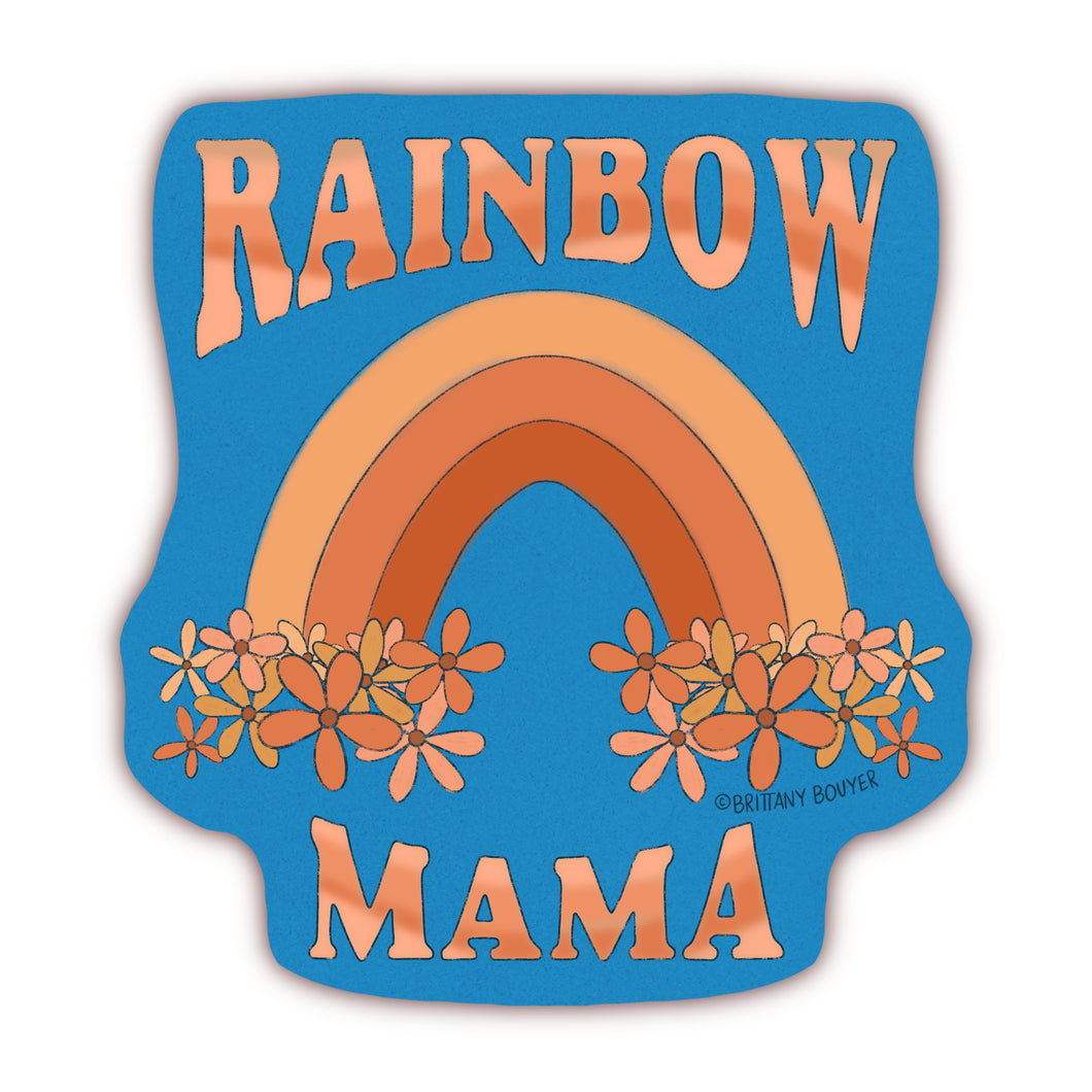 Multicolor vinyl matte sticker set featuring the phrase ‘Rainbow Mama’ in bold, playful typography—celebrating motherhood and infertility/ivf.