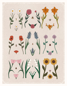 Bodies are Beautiful Collection: Wildflower Women's Body Anatomy Torso Chart Giclée Art Print