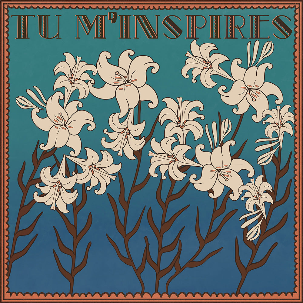 lily flower art Art Nouveau Lily Floral Vintage Inspired Teal Art Print