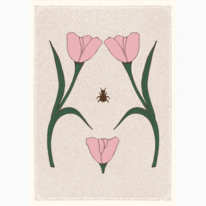 Mini art print of a woman’s torso adorned with tulips—floral symbolism meets body positivity in a timeless, gentle design.
