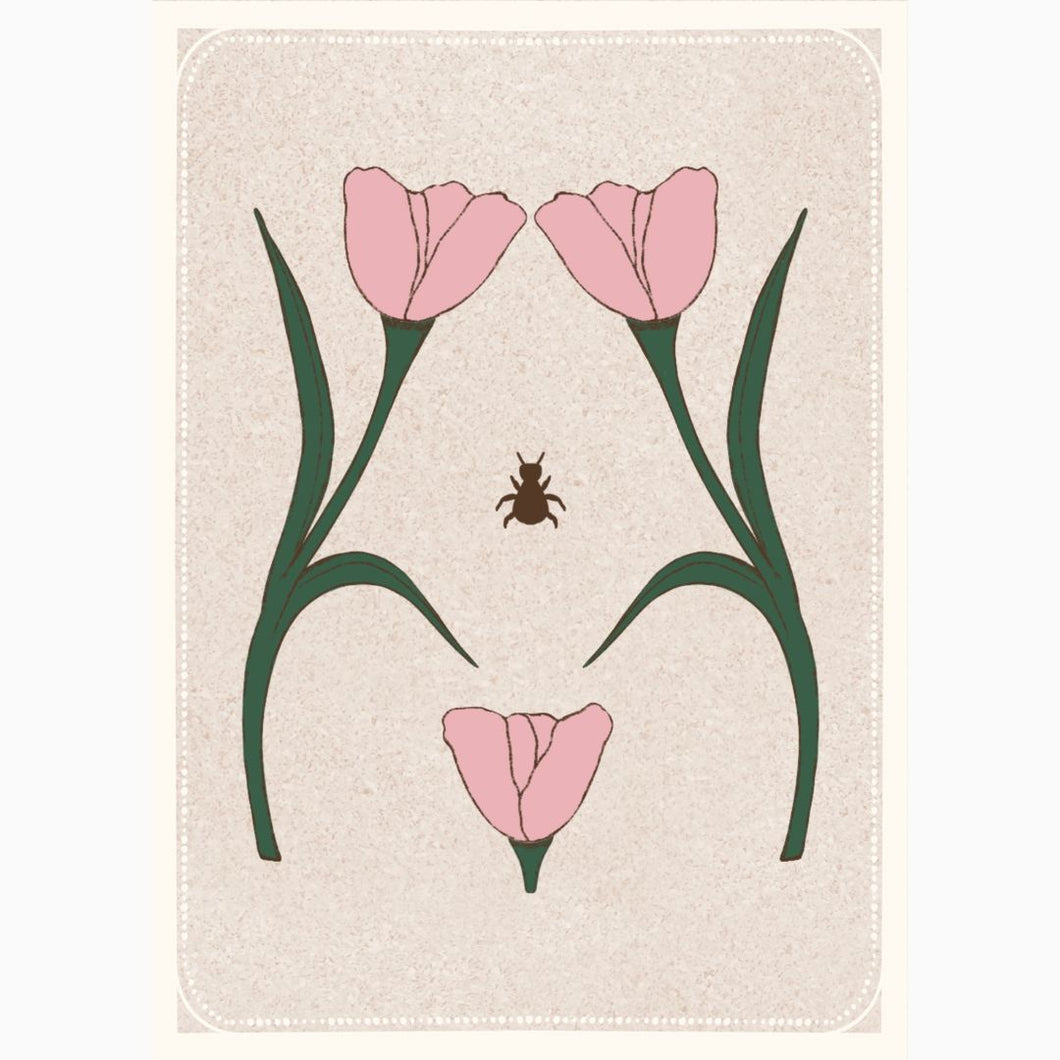 Mini art print of a woman’s torso adorned with tulips—floral symbolism meets body positivity in a timeless, gentle design.