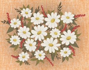 Vintage Inspired Warm Orange + White Floral Art Print